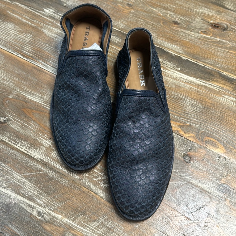 New Womens Trask Ali Perfed Navy Slip On Metallic Suede Shoes Size 7